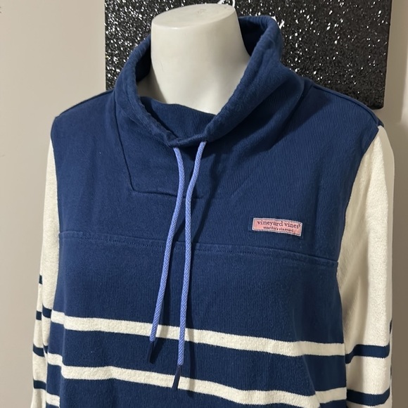 Vineyard Vines Funnel Neck Mixed Stripe Shep Shirt Relaxed Sweatshirt Sz S - Picture 2 of 11
